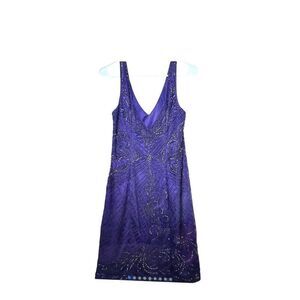 Sue Wong Embellished Beaded V-Neck Sheath Sleeveless Cocktail Dress 8